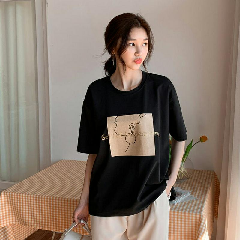≪人気商品再入荷≫スクエアプリントTシャツ・全3色・b55571 レディース 【tops】【韓国 ファッション トップス Tシャ