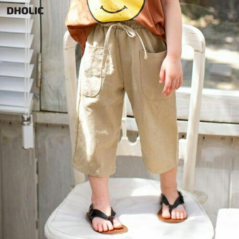 【新作10%OFF】ポケットリネン混クロップドパンツ u03527・キッズ 【3~8才】【pt】【韓国 ファッション ボトムス 