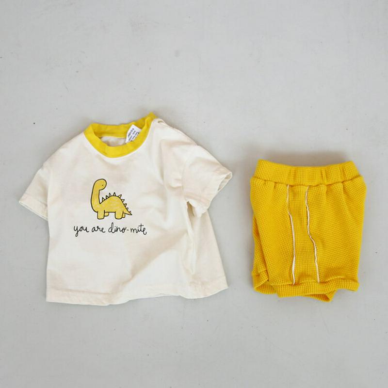 【新作10%OFF】ダイナソーTシャツ&パンツ3SET u03316 キッズ 【0~2才】【SET】【韓国 ファッション セット