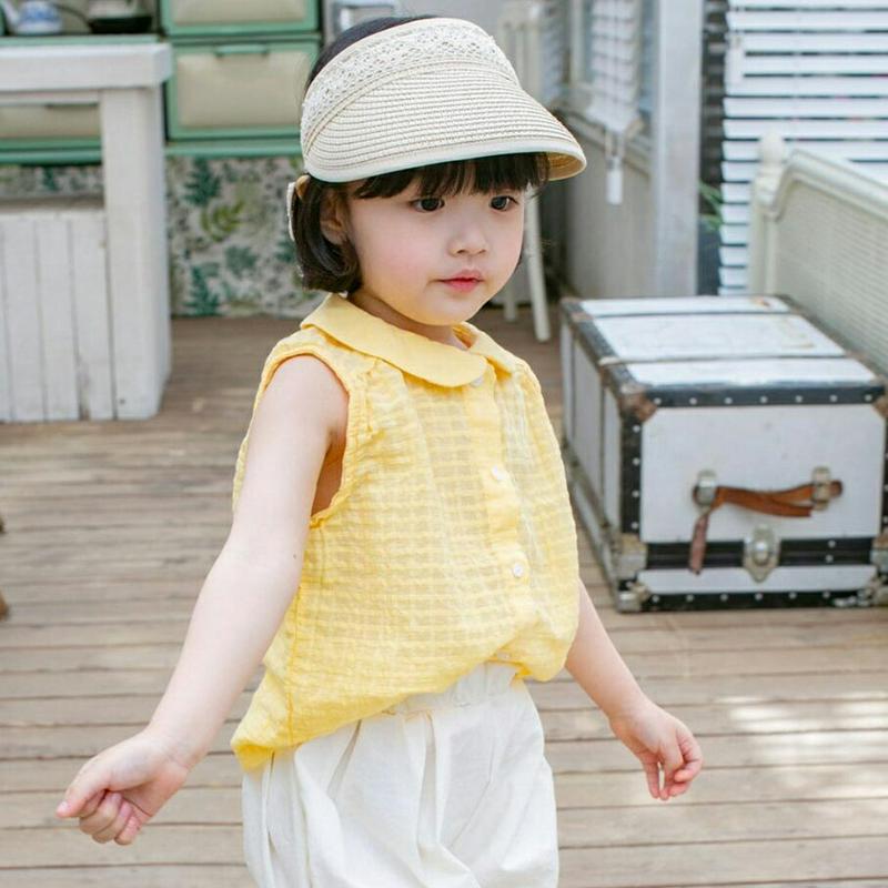 【新作10%OFF】ラウンドカラースリーブレスブラウス u03501・キッズ 【3~8才】【bl】【韓国 ファッション トップス