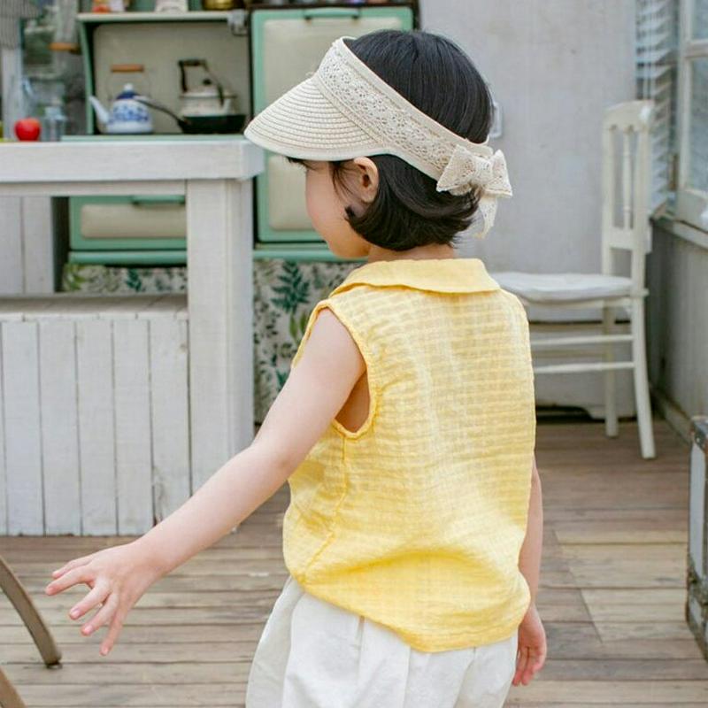 【新作10%OFF】ラウンドカラースリーブレスブラウス u03501・キッズ 【3~8才】【bl】【韓国 ファッション トップス
