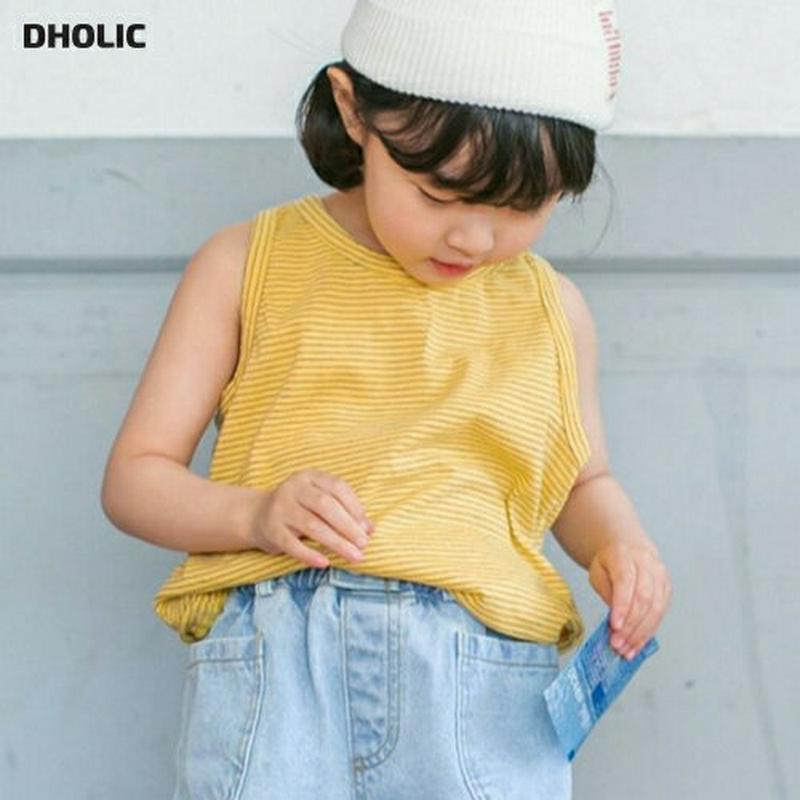 【新作10%OFF】ラウンドネックボーダータンクトップ u03498・キッズ 【3~8才】【tops】【韓国 ファッション トッ