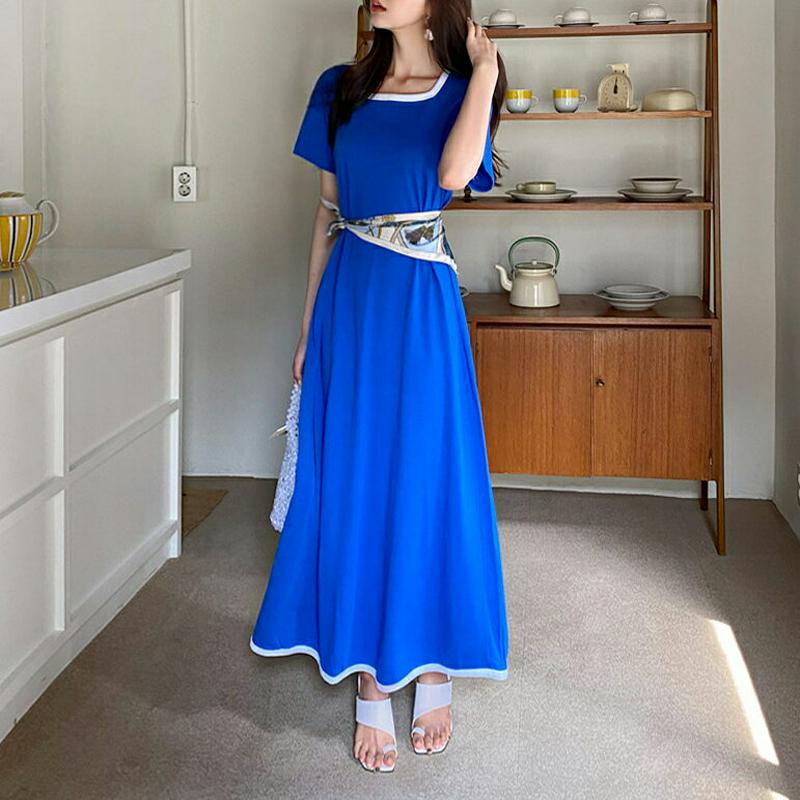 【新作10%OFF】スクエア配色ワンピース・全3色・b60072 レディース【ops】【韓国 ファッション ワンピース ロング 