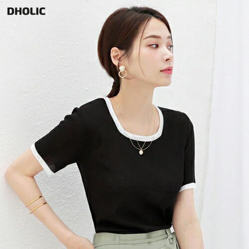 【新作10%OFF】スクエアリブ配色ニット・全3色・t62746 レディース【tops】【韓国 ファッション トップス ニット 
