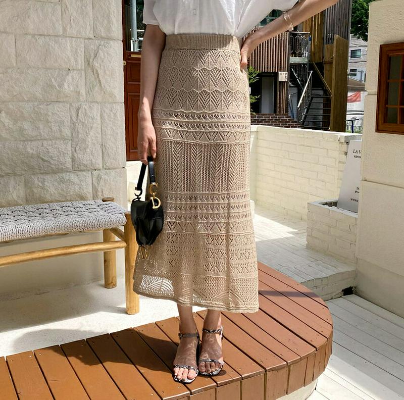 【新作10%OFF】パンチングニットスカート・全2色・t60088 レディース【sk】【韓国 ファッション スカート ロング ロ