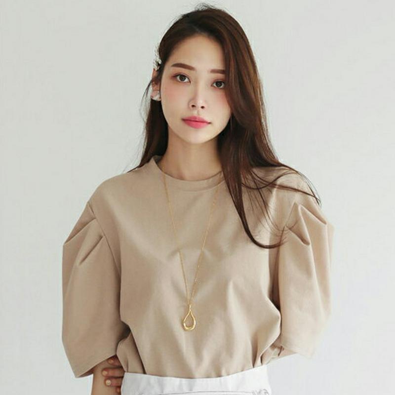 【新作10%OFF】タックパフスリットTシャツ・全5色・b62741 レディース【tops】【韓国 ファッション トップス Tシ