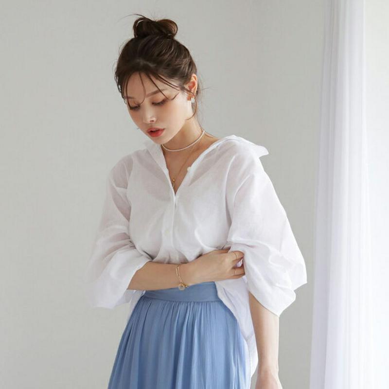 【新作10%OFF】ゴムスリーブルーズシャツ・全3色・t62739 レディース【bl】【韓国 ファッション トップス シャツ ゆ