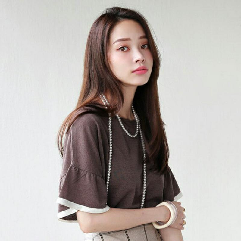 【新作10%OFF】配色フレアスリーブTシャツ・全2色・t62745 レディース【tops】【韓国 ファッション トップス Tシ