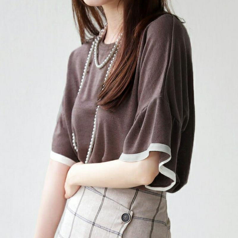 【新作10%OFF】配色フレアスリーブTシャツ・全2色・t62745 レディース【tops】【韓国 ファッション トップス Tシ