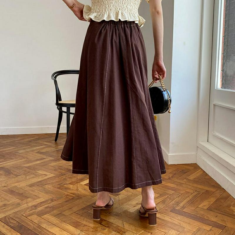 【新作10%OFF】ステッチボタンスカート・全3色・b60084 レディース【sk】【韓国 ファッション スカート ロング ロン