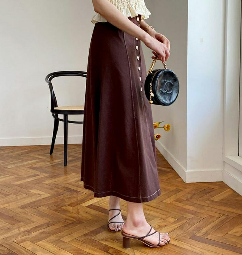 【新作10%OFF】ステッチボタンスカート・全3色・b60084 レディース【sk】【韓国 ファッション スカート ロング ロン