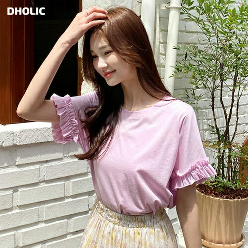 【新作10%OFF】フリルハーフスリーブTシャツ・全3色・t60027 レディース【tops】【韓国 ファッション トップス T