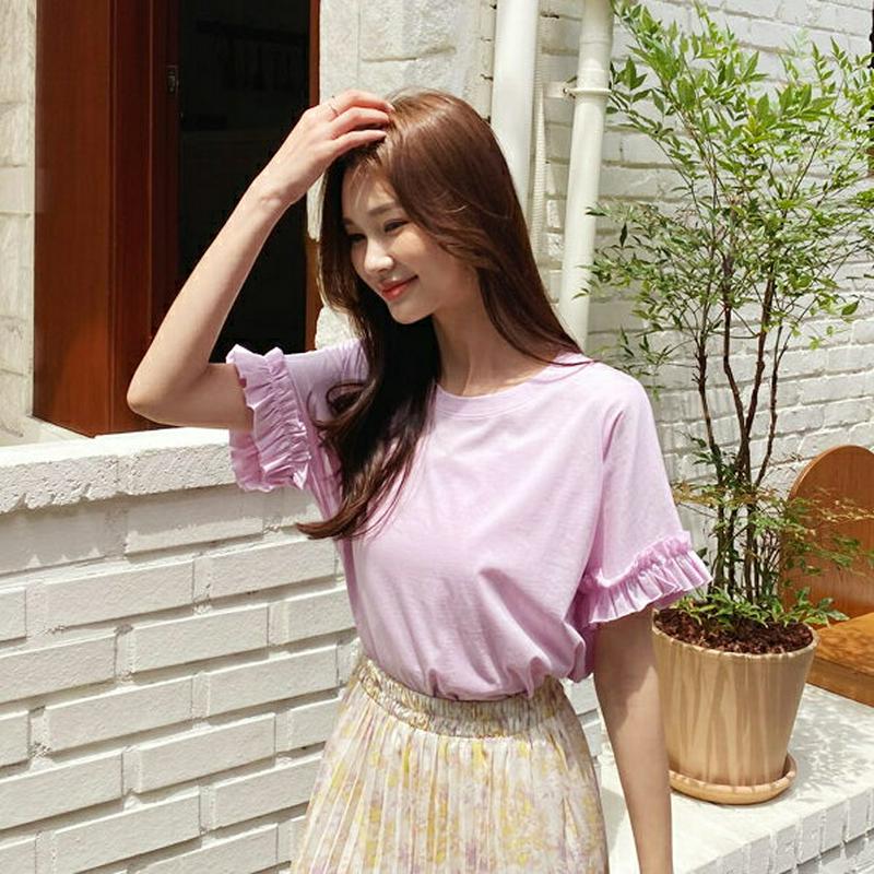 【新作10%OFF】フリルハーフスリーブTシャツ・全3色・t60027 レディース【tops】【韓国 ファッション トップス T