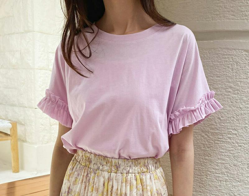 【新作10%OFF】フリルハーフスリーブTシャツ・全3色・t60027 レディース【tops】【韓国 ファッション トップス T