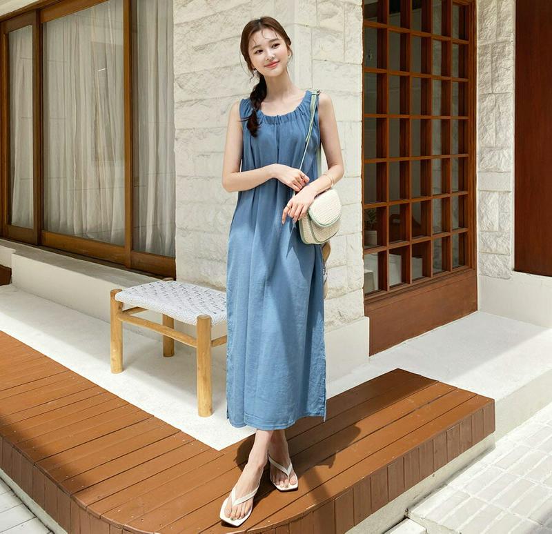 【新作10%OFF】ギャザースリーブレスワンピース・全2色・b60071 レディース【ops】【韓国 ファッション ワンピース 