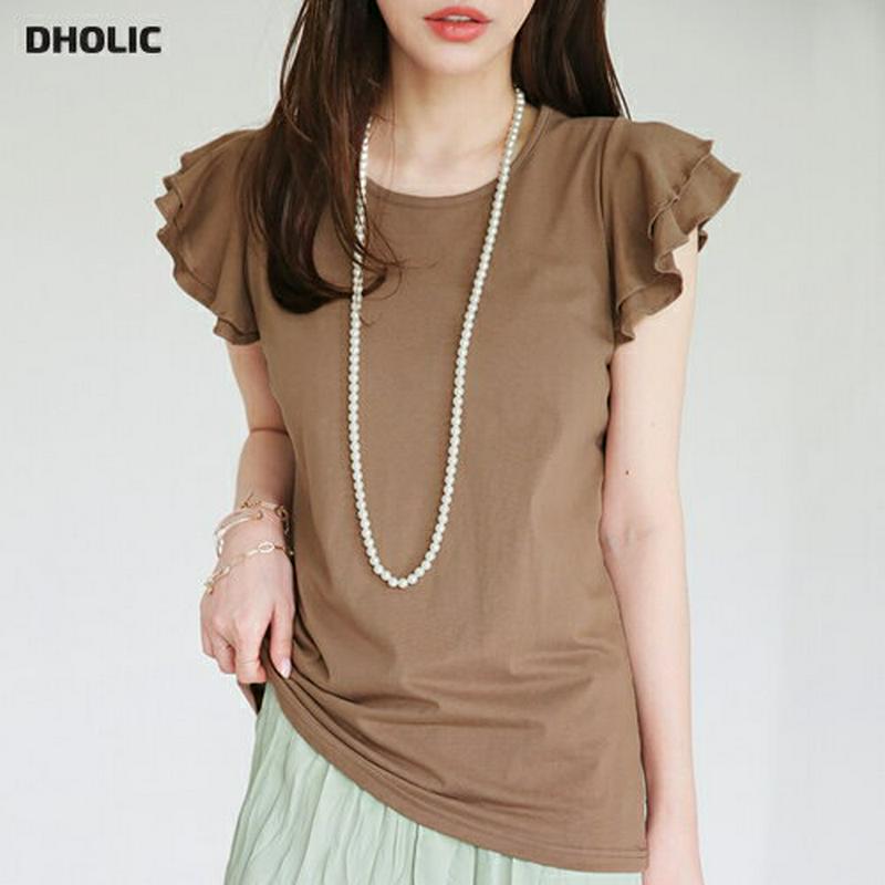【新作10%OFF】ショルダーフリルTシャツ・全4色・b62740 レディース【tops】【韓国 ファッション トップス Tシャ