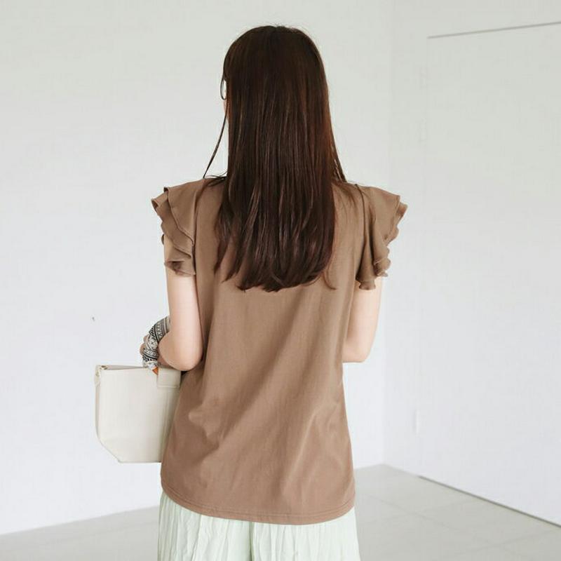 【新作10%OFF】ショルダーフリルTシャツ・全4色・b62740 レディース【tops】【韓国 ファッション トップス Tシャ