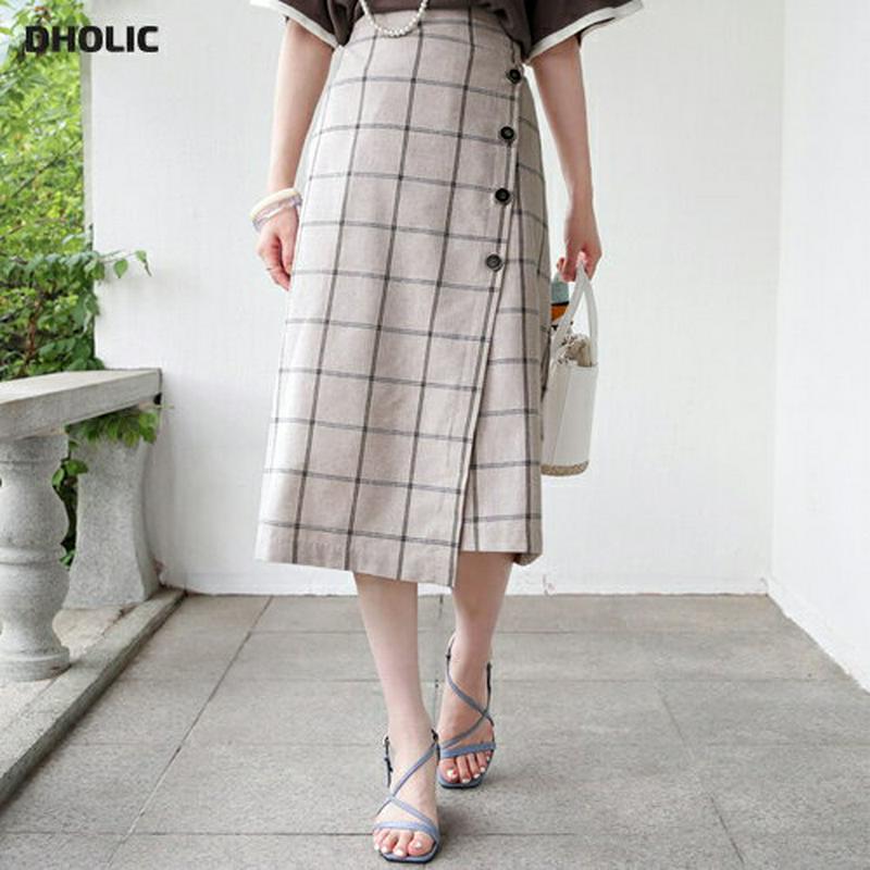 【新作10%OFF】チェックボタンラップスカート・全2色・t62829 レディース【sk】【韓国 ファッション スカート ミディ