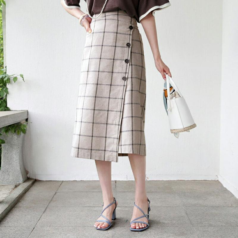 【新作10%OFF】チェックボタンラップスカート・全2色・t62829 レディース【sk】【韓国 ファッション スカート ミディ