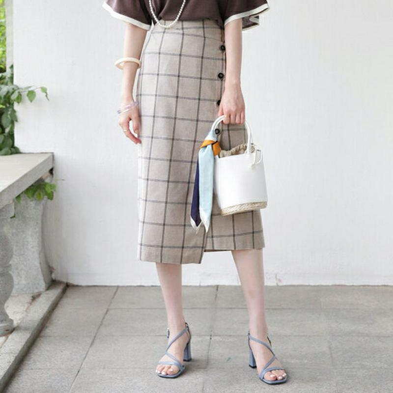 【新作10%OFF】チェックボタンラップスカート・全2色・t62829 レディース【sk】【韓国 ファッション スカート ミディ