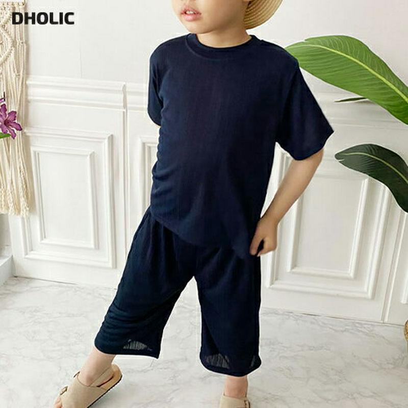 ラウンドネックTシャツ&パンツSET・p002942 キッズ【3~8才】【set】【セットアップ setup トップス Tシャツ 半袖 ハーフスリーブ 無地 無地T ズボン パンツ シンプル カジュアル 女の子 男の子 春 夏 韓国 子供 こども 子供服 こども服】【KIDS】