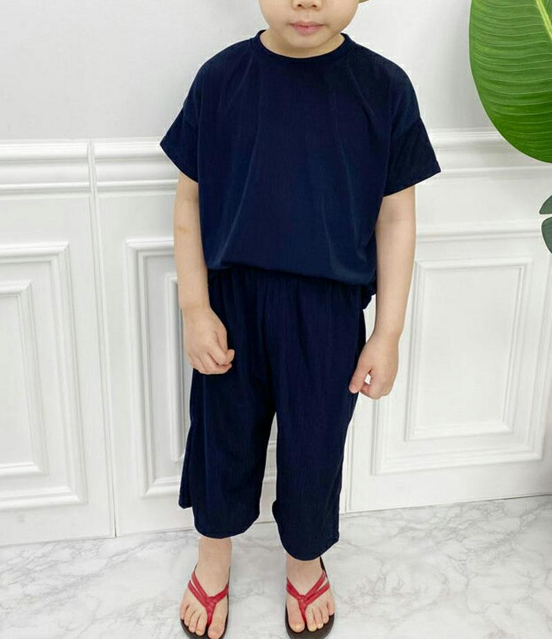 ラウンドネックTシャツ&パンツSET・p002942 キッズ【3~8才】【set】【セットアップ setup トップス Tシャツ 半袖 ハーフスリーブ 無地 無地T ズボン パンツ シンプル カジュアル 女の子 男の子 春 夏 韓国 子供 こども 子供服 こども服】【KIDS】