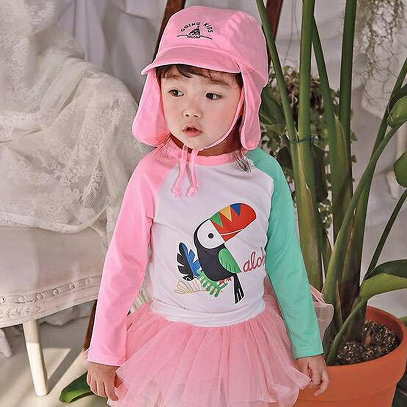 トロピカルラッシュガードTシャツ・p003433 キッズ【3~8才】【bw】【水着 ビーチウェア スイムウェア ラッシュガード 長袖 トロピカル ポップ カジュアル 女の子 夏 韓国 韓国子供服 子供 こども 子供服 こども服】【KIDS】