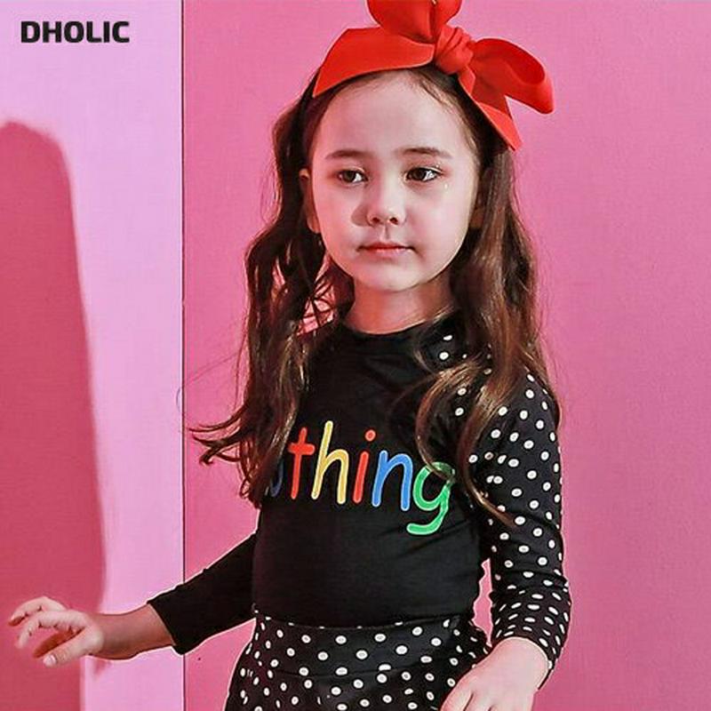 nothingドットラッシュガードTシャツ・p003431 キッズ【3~8才】【bw】【水着 ビーチウェア スイムウェア ラッシュガード 長袖 ロゴ ドット 柄 カジュアル 女の子 夏 韓国 韓国子供服 子供 こども 子供服 こども服】【KIDS】