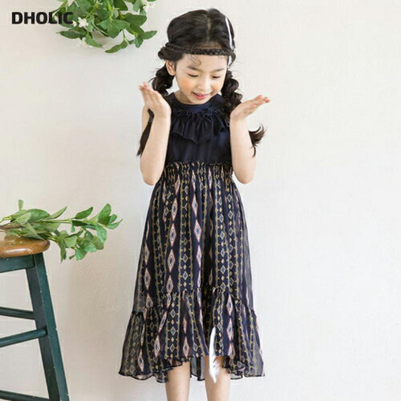 フリルエスニックパターンワンピース p003462・キッズ 【3~8才】【ops】【韓国 ファッション ワンピース ロング ロン