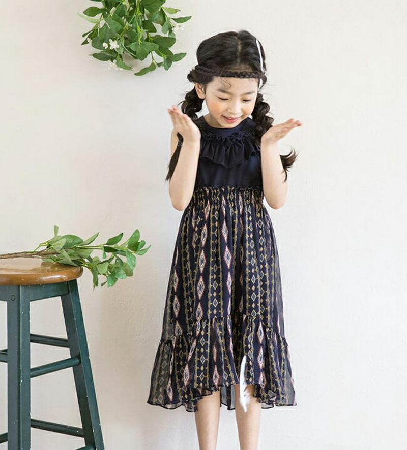 フリルエスニックパターンワンピース p003462・キッズ 【3~8才】【ops】【韓国 ファッション ワンピース ロング ロン