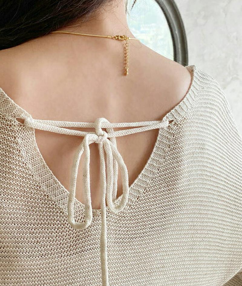 【只今10%OFF】バックリボンVネックニット・全4色・t55936 レディース【tops】【韓国 ファッション トップス ニッ