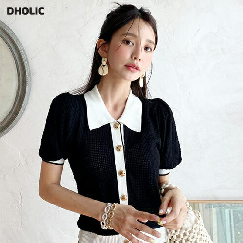 【只今10%OFF】配色ボタンカラーニット・全2色・b55937 レディース【tops】【韓国 ファッション トップス ニット 