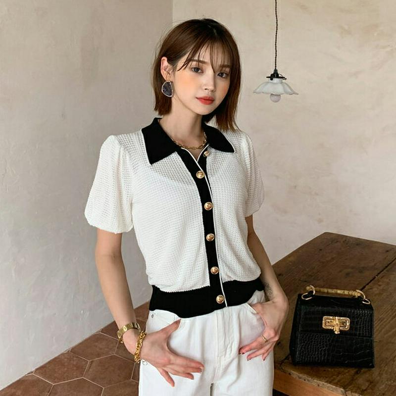 【只今10%OFF】配色ボタンカラーニット・全2色・b55937 レディース【tops】【韓国 ファッション トップス ニット 