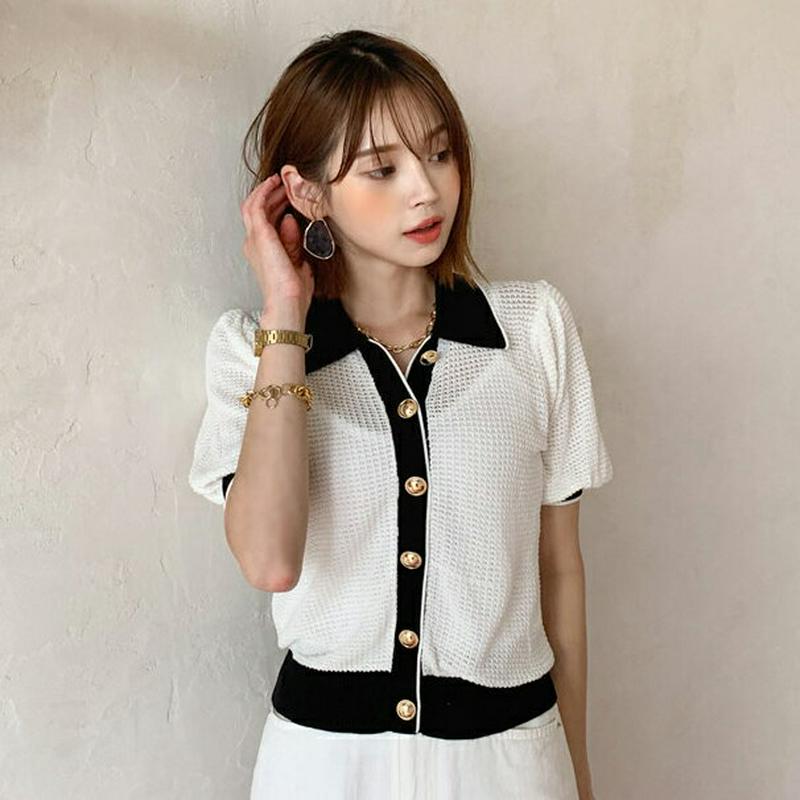 【只今10%OFF】配色ボタンカラーニット・全2色・b55937 レディース【tops】【韓国 ファッション トップス ニット 