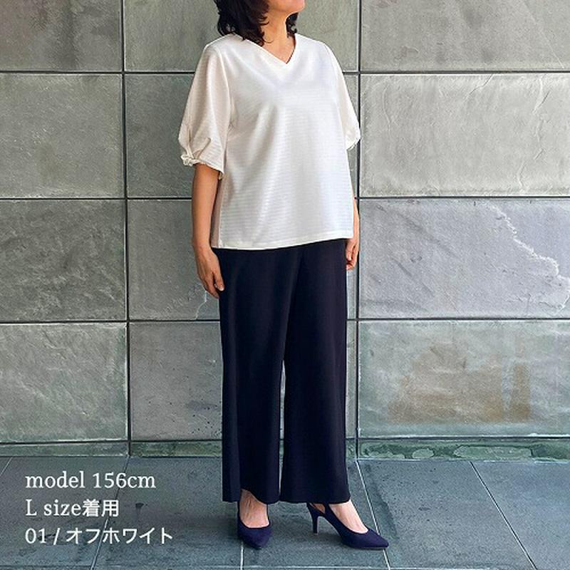 【３０％ＯＦＦ】ワイドテレコボーダーカットソー【ＬＬ～５Ｌ】（フルールバイミントブリーズ/fleur by mint breez
