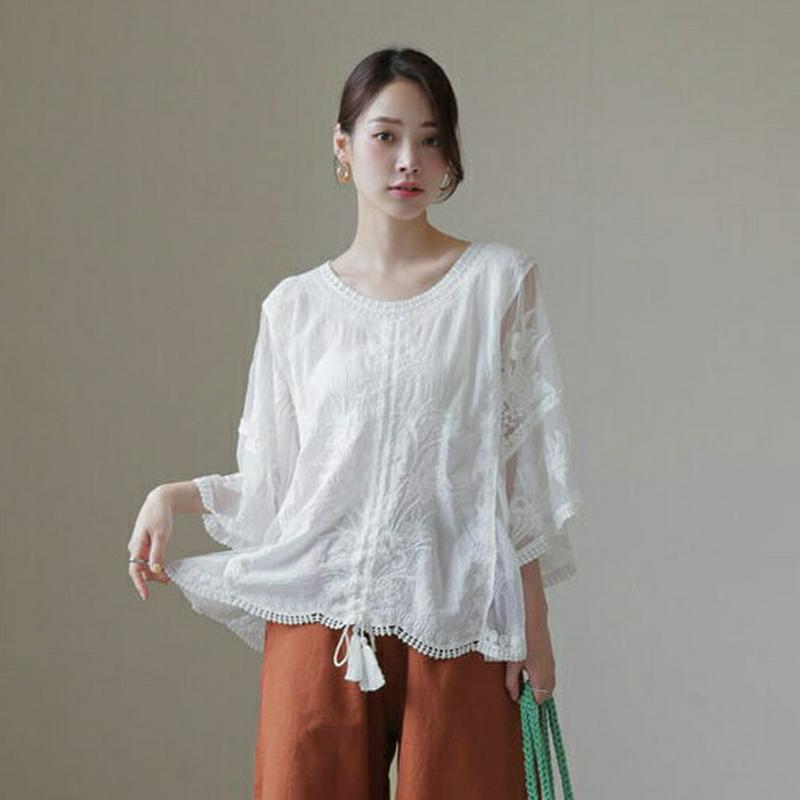 【只今10%OFF】2WAYドロスト刺繍ブラウス・全1色・b62852 レディース【bl】【韓国 ファッション トップス ブラウ