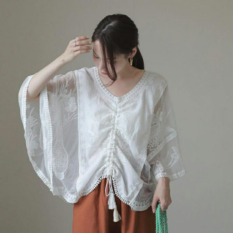 【只今10%OFF】2WAYドロスト刺繍ブラウス・全1色・b62852 レディース【bl】【韓国 ファッション トップス ブラウ