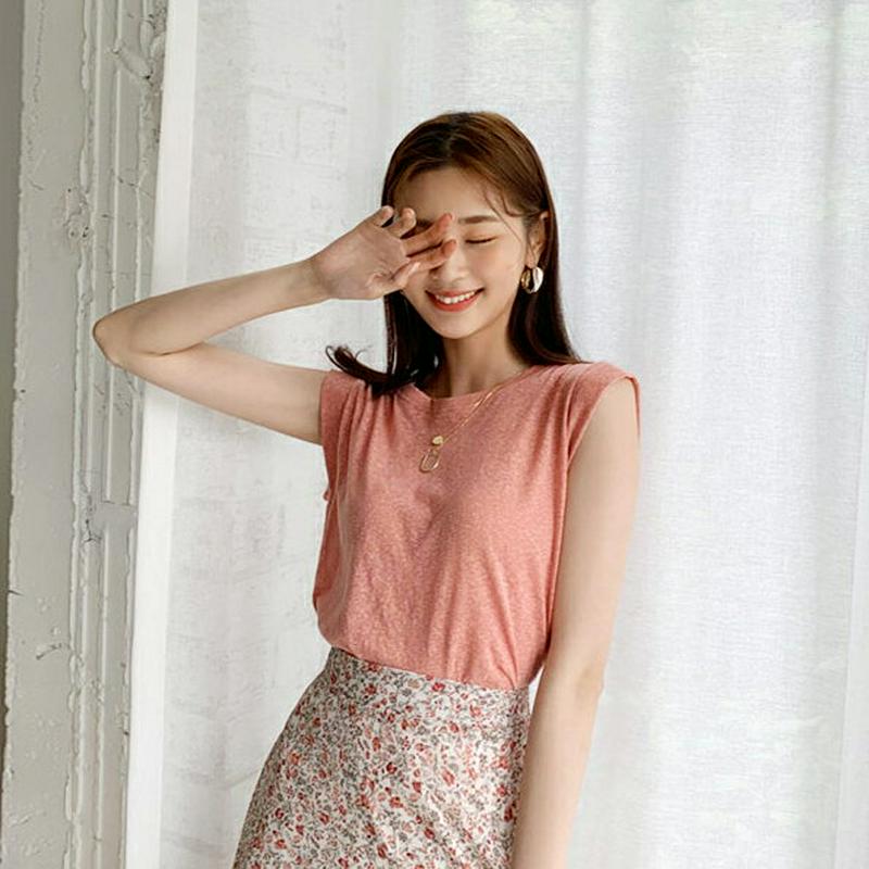 リネンバンドスリーブTシャツ・全4色・b59976 レディース【tops】【韓国 ファッション トップス Tシャツ スリーブレス