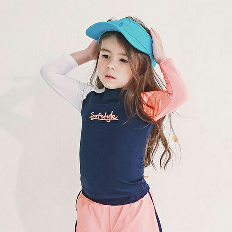 レタリング配色ラッシュガードTシャツ p003084・キッズ 【3~8才】【bw】【韓国 ファッション 水着 ラッシュガード スイムウェア 水遊び プール 海 日焼け防止 日除け 単品 速乾 トップス 長袖 ロゴ ラグランスリーブ 子供 子供服 ジュニア 夏】【KIDS】