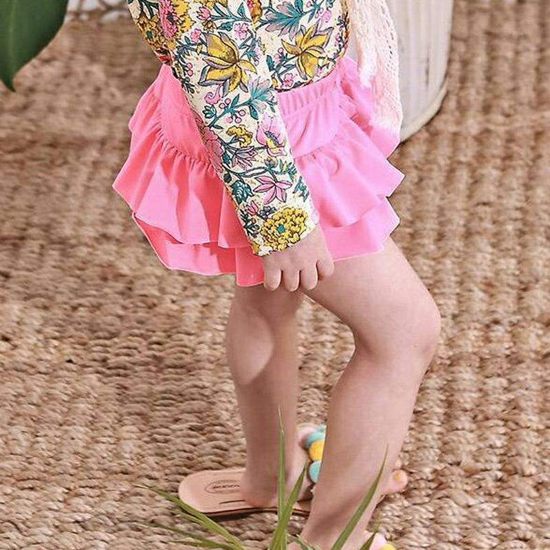 フリルティアードスイムパンツ p003783・キッズ 【3~8才】【bw】【韓国 ファッション 水着 スイムウェア 水遊び プール 海 日焼け防止 日除け 速乾 単品 スイムパンツ ショーツ パンツ スカート フリル 無地 女の子 子供 子供服 ジュニア 夏】【KIDS】