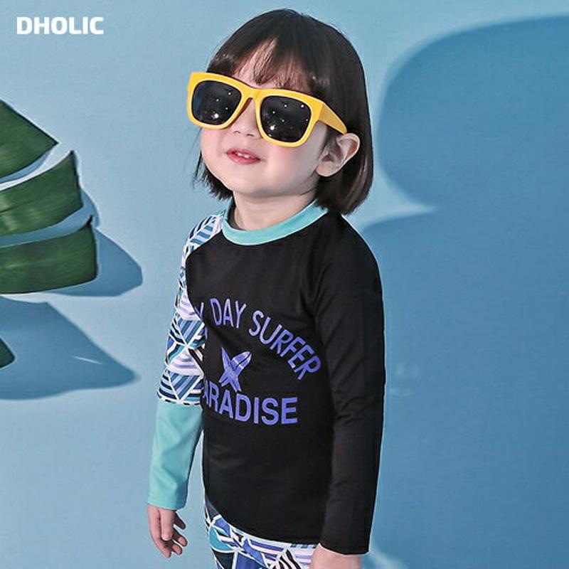 パターンレタリングラッシュガードTシャツ p003784・キッズ 【3~8才】【bw】【韓国 ファッション 水着 ラッシュガード スイムウェア 水遊び プール 海 日焼け防止 日除け 単品 速乾 トップス 長袖 ロゴ 子供 子供服 小学生 ジュニア 夏】【KIDS】