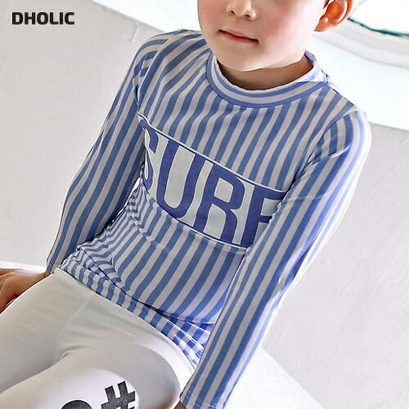 SURFストライプラッシュガードTシャツ p003781・キッズ 【3~8才】【bw】【韓国 ファッション 水着 ラッシュガード スイムウェア 水遊び プール 海 日焼け防止 日除け 単品 速乾 トップス 長袖 ロゴ 子供 子供服 小学生 ジュニア 夏】【KIDS】