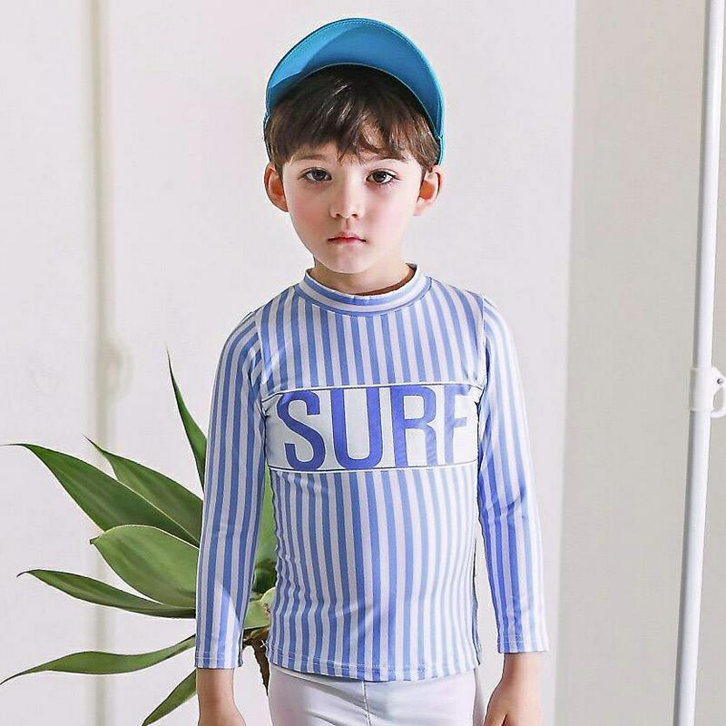 SURFストライプラッシュガードTシャツ p003781・キッズ 【3~8才】【bw】【韓国 ファッション 水着 ラッシュガード スイムウェア 水遊び プール 海 日焼け防止 日除け 単品 速乾 トップス 長袖 ロゴ 子供 子供服 小学生 ジュニア 夏】【KIDS】