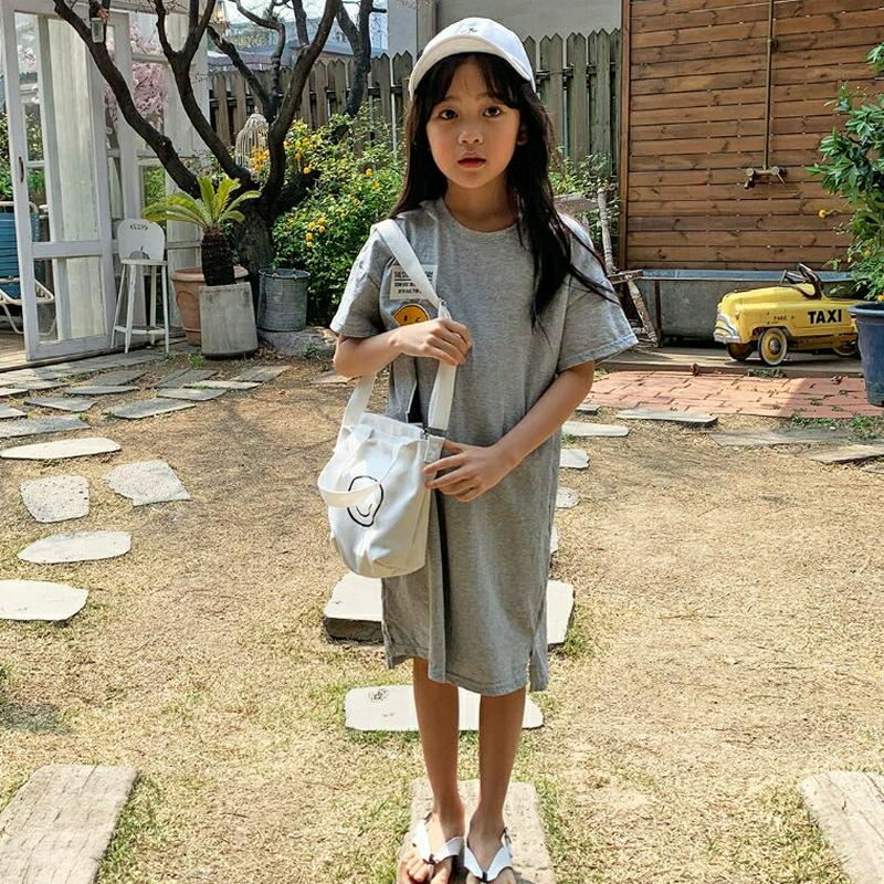 アンバランススマイルロゴワンピース u03294・キッズ 【3~8才】【ops】【韓国 ファッション ワンピース ロング 膝下 