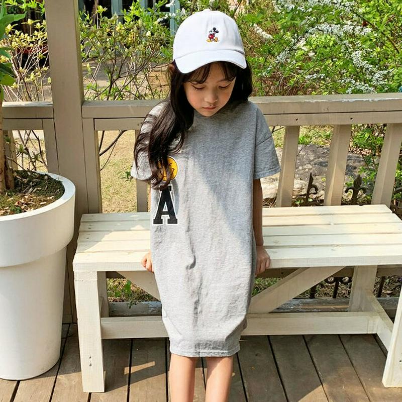 アンバランススマイルロゴワンピース u03294・キッズ 【3~8才】【ops】【韓国 ファッション ワンピース ロング 膝下 