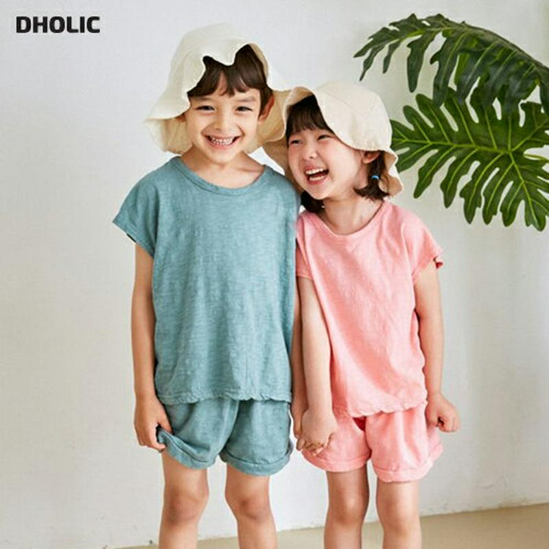 コットンスリーブレス上下SET u03793・キッズ 【3~8才】【SET】【韓国 ファッション セットアップ Tシャツ カット