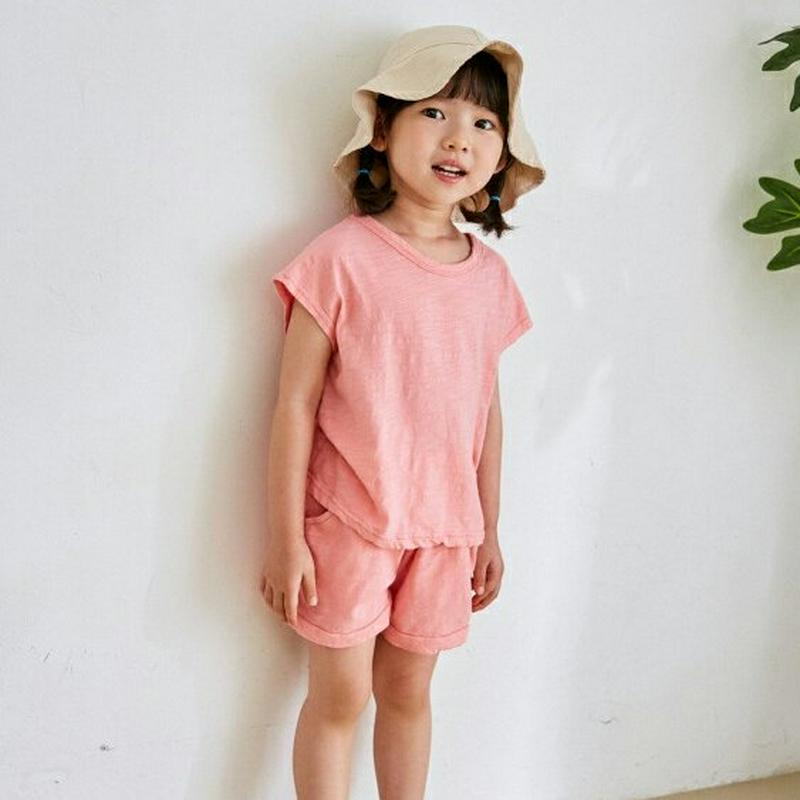 コットンスリーブレス上下SET u03793・キッズ 【3~8才】【SET】【韓国 ファッション セットアップ Tシャツ カット