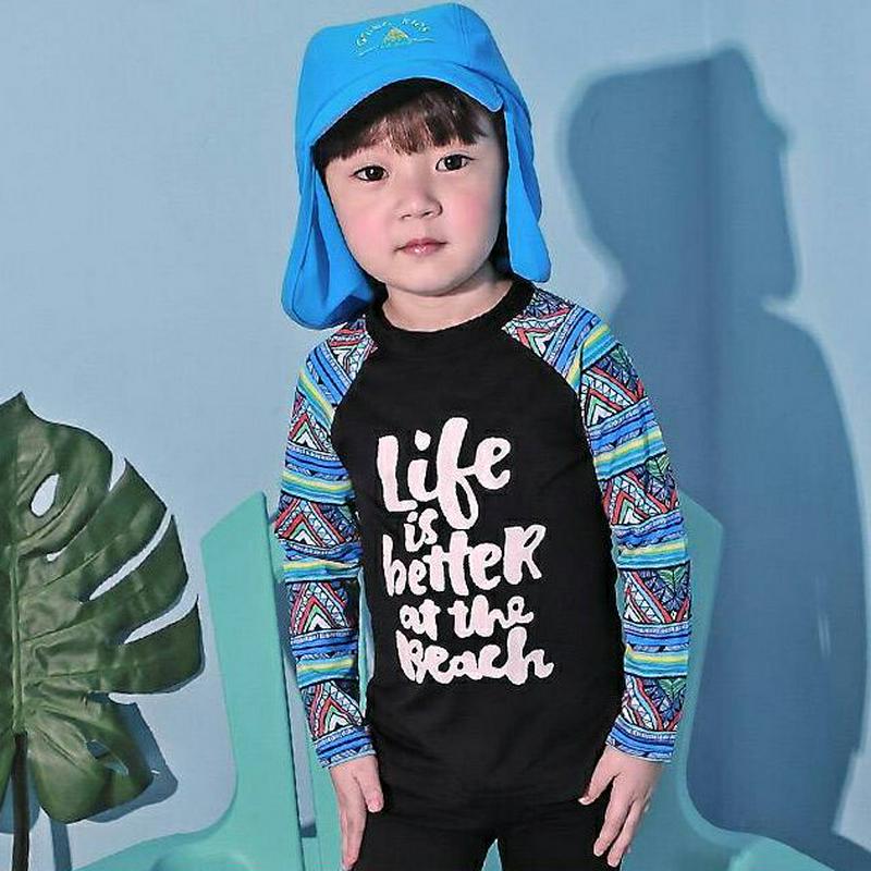 マルチパターンラッシュガードTシャツ p003777・キッズ 【3~8才】【bw】【韓国 ファッション 水着 ラッシュガード スイムウェア 水遊び プール 海 日焼け防止 日除け 速乾 単品 トップス 長袖 パターン 柄 ロゴ 子供 子供服 小学生 ジュニア 夏】【KIDS】