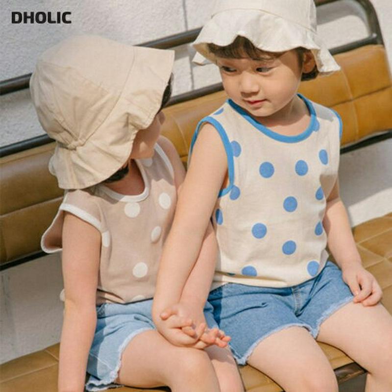 配色ドットタンクトップ u03724・キッズ 【3~8才】【tops】【韓国 ファッション トップス カットソー スリーブレス 