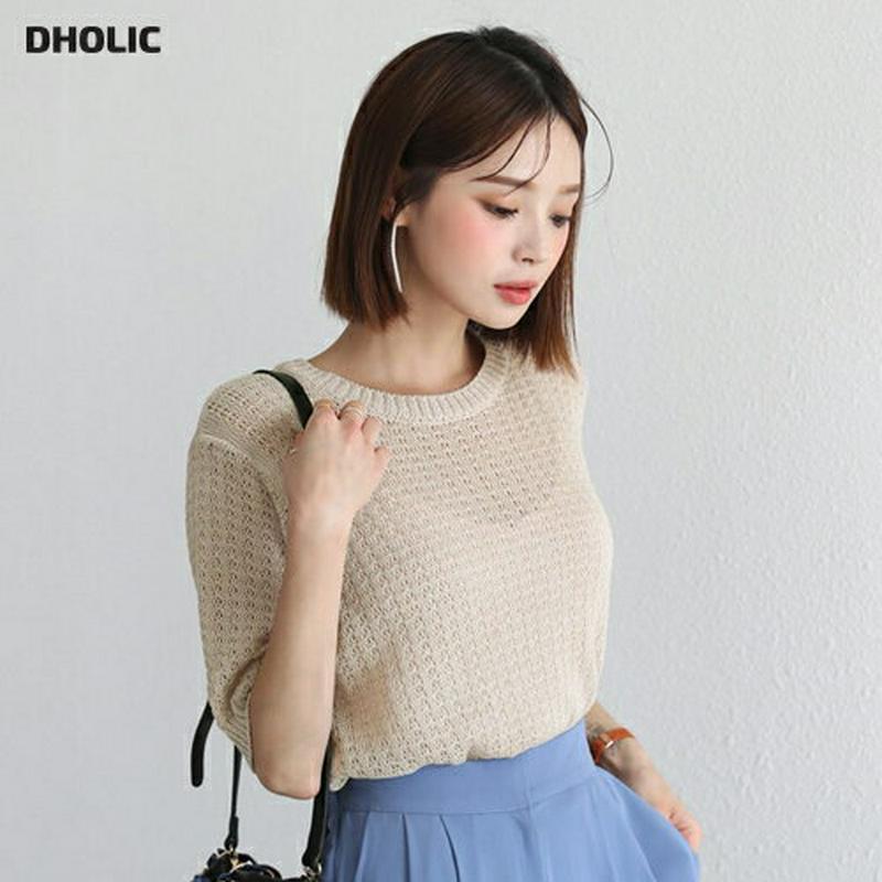 ラウンドシアーニット・全5色・b56359 レディース【tops】【韓国 ファッション トップス ニット ニットトップス 半袖 